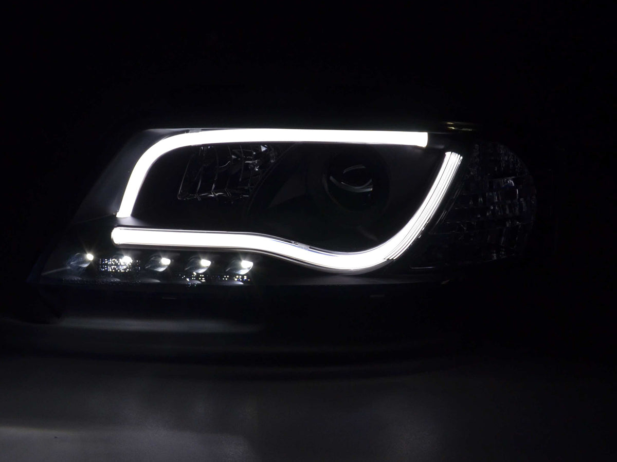 Scheinwerfer Set Daylight LED Tagfahrlicht Audi A6 Typ 4B 97-01 schwarz Scheinwerfer Set Daylight LED Tagfahrlicht Audi A6 Typ 4B 97-01 schwarz